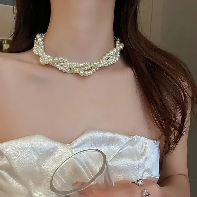 1PC Necklace For Women's Pearl Necklace for Women 18k Gold Filled Dainty Freshwater Pearl Necklace Handmade Simple Pearl Necklaces Everyday Jewelry Gifts