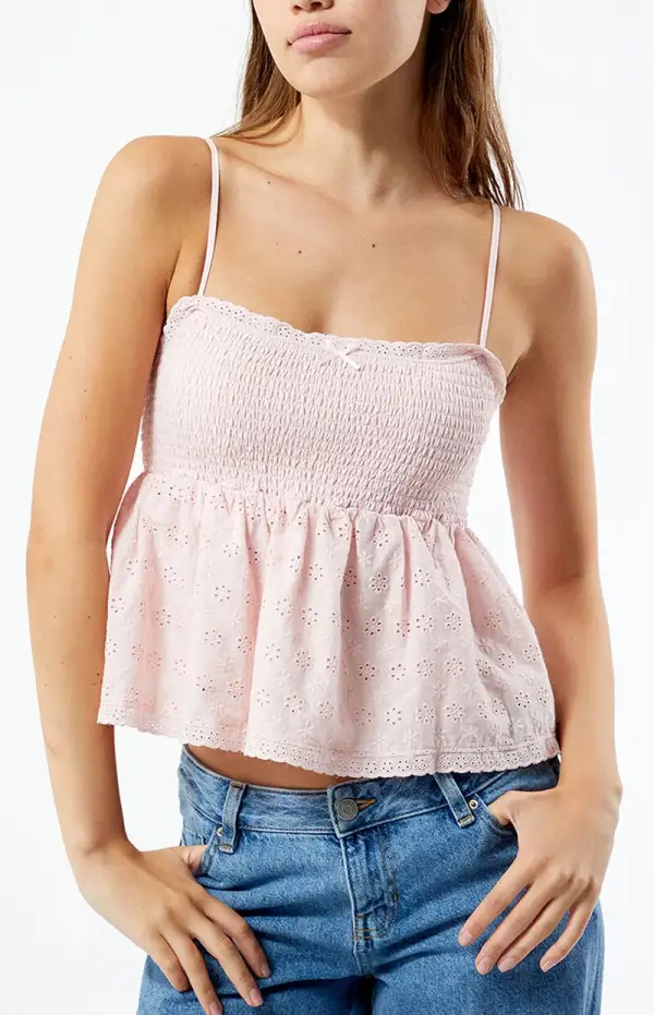 LA Hearts Ruched Bow Tie Babydoll Top