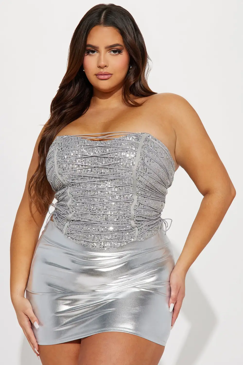 I'm The Catch Sequin Corset - Silver