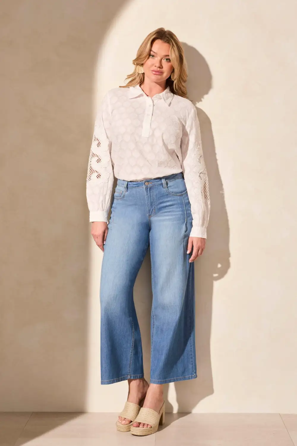 Audrey Light Denim Pleated Wide Leg Jeans-Coastline