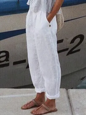 Vacation Casual Loosen Cotton Linen Solid Pants(⚡Clearance Sale)