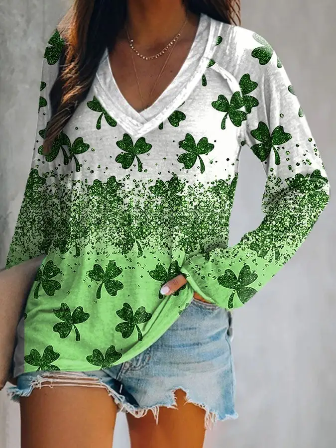 Women's Casual St Patrick'S Day Printed Long Sleeve T-Shirt