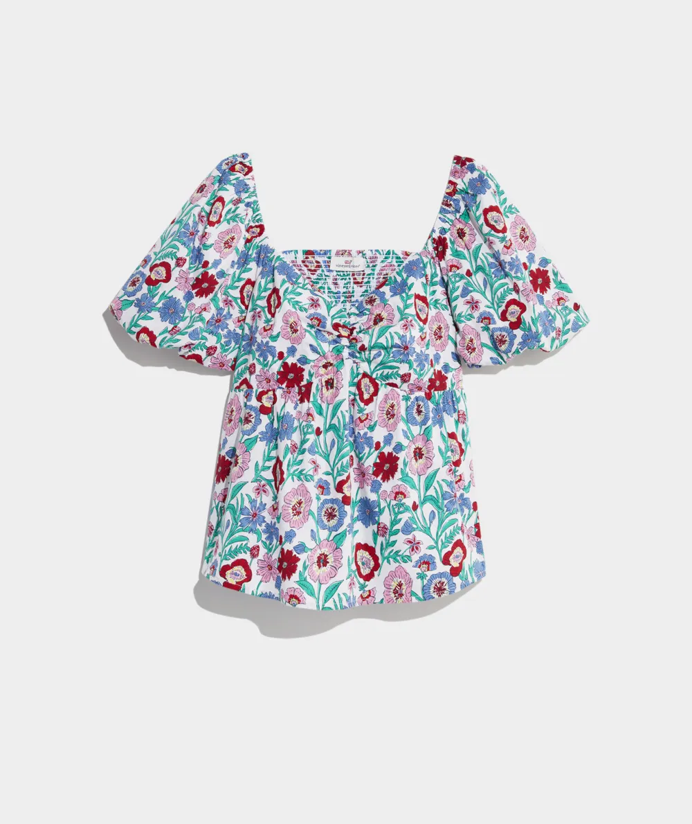 White Tisbury Floral Puff-Sleeve Top