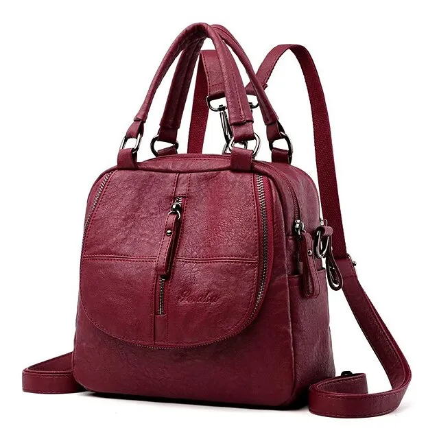 Women's Crossbody Bag Shoulder Bag PU Leather Shopping Daily Zipper Adjustable Breathable Durable Solid Color Wine Black