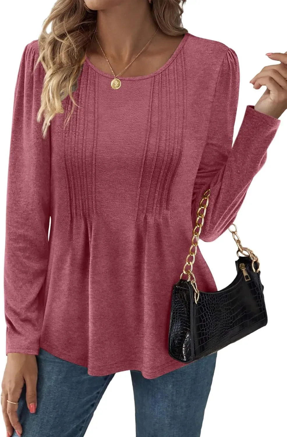 WIHOLL Blouses for Womens Dressy Casual 2024 Fall Tops Long Sleeve Shirts Loose Fit Tunics