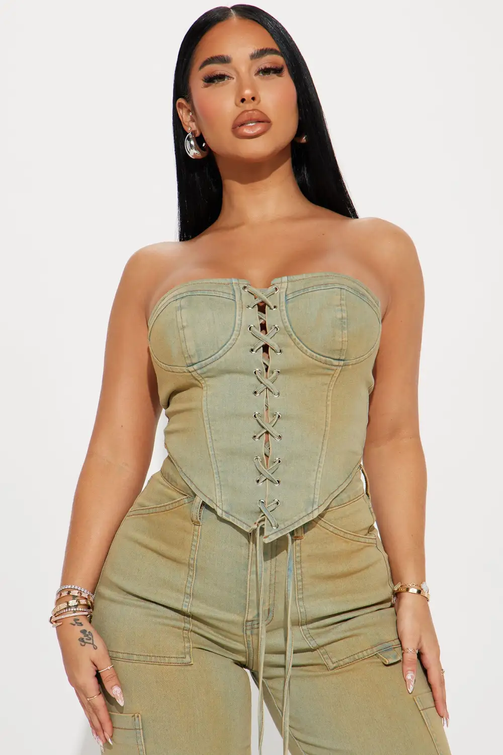 Gianna Tinted Denim Corset Top - Light Wash