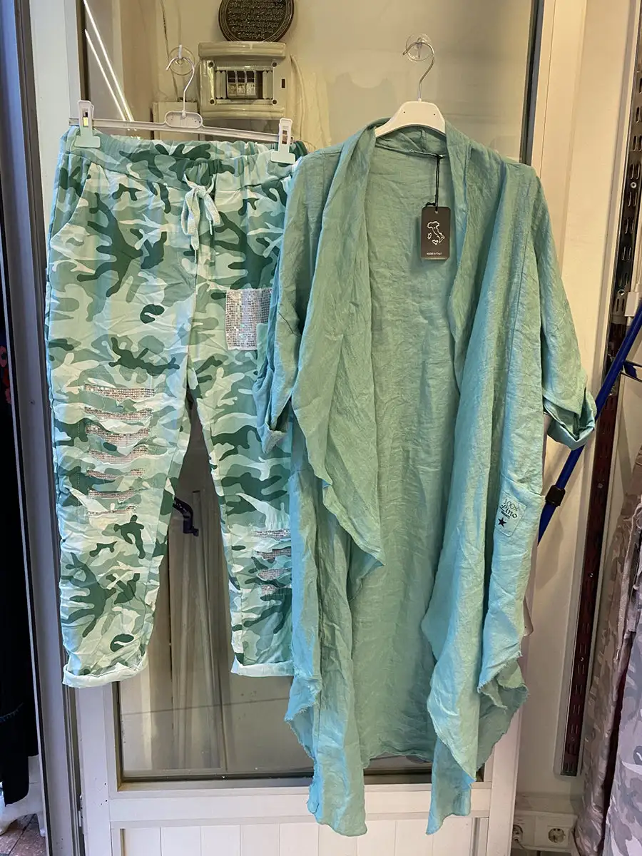 Solid Color Cardigan And Camouflage Pants Set