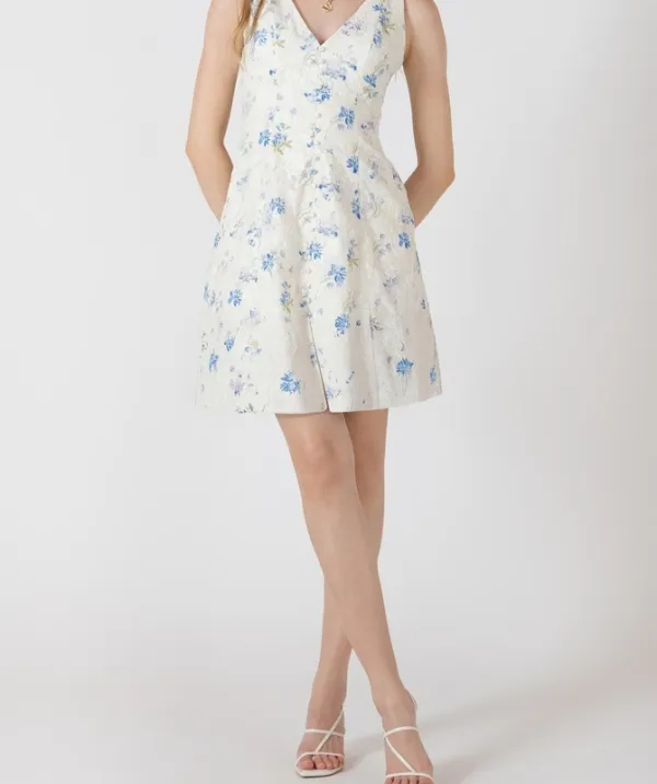Floral Textured Short Mini Dress