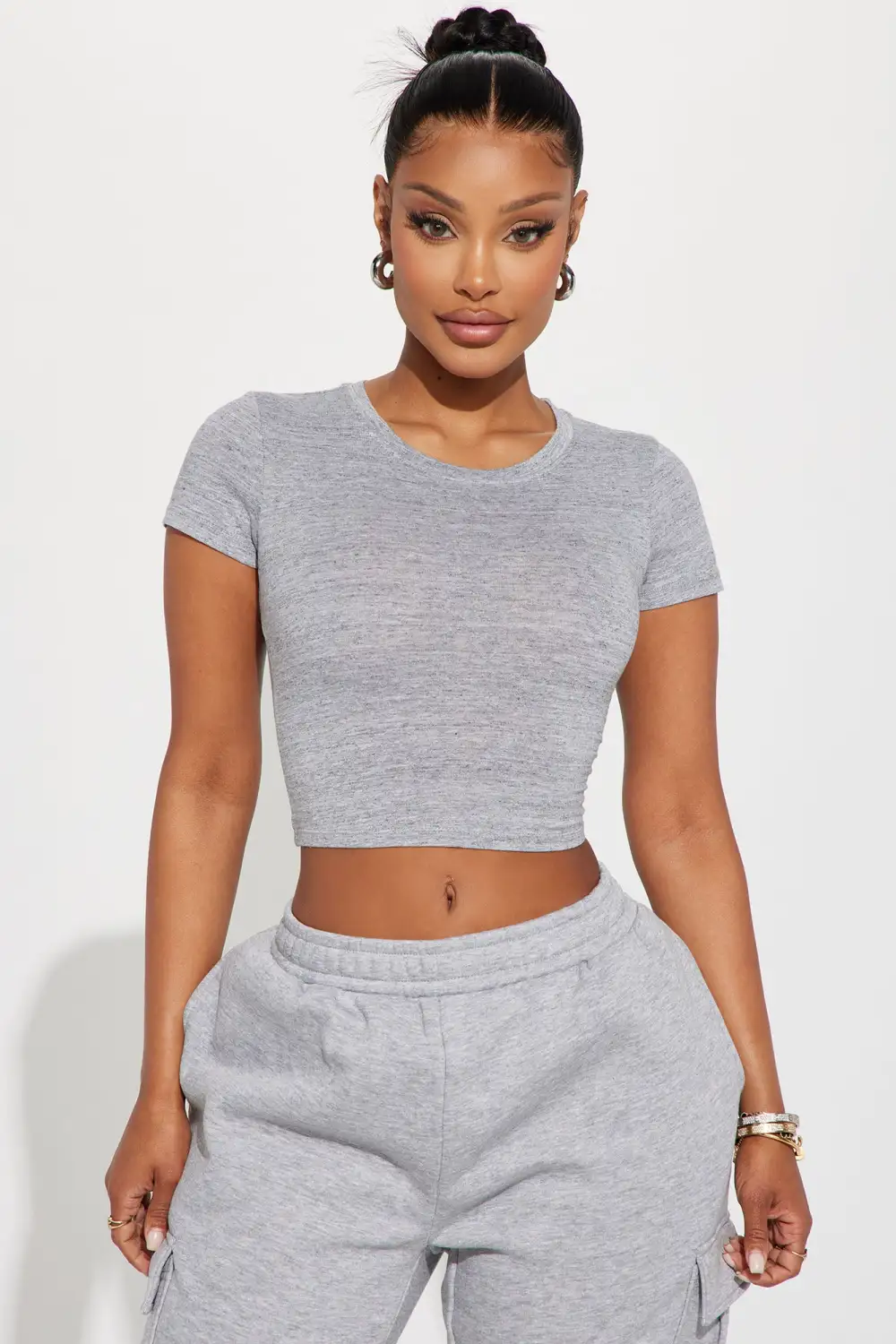 Judia Crew Neck Top - Heather Grey