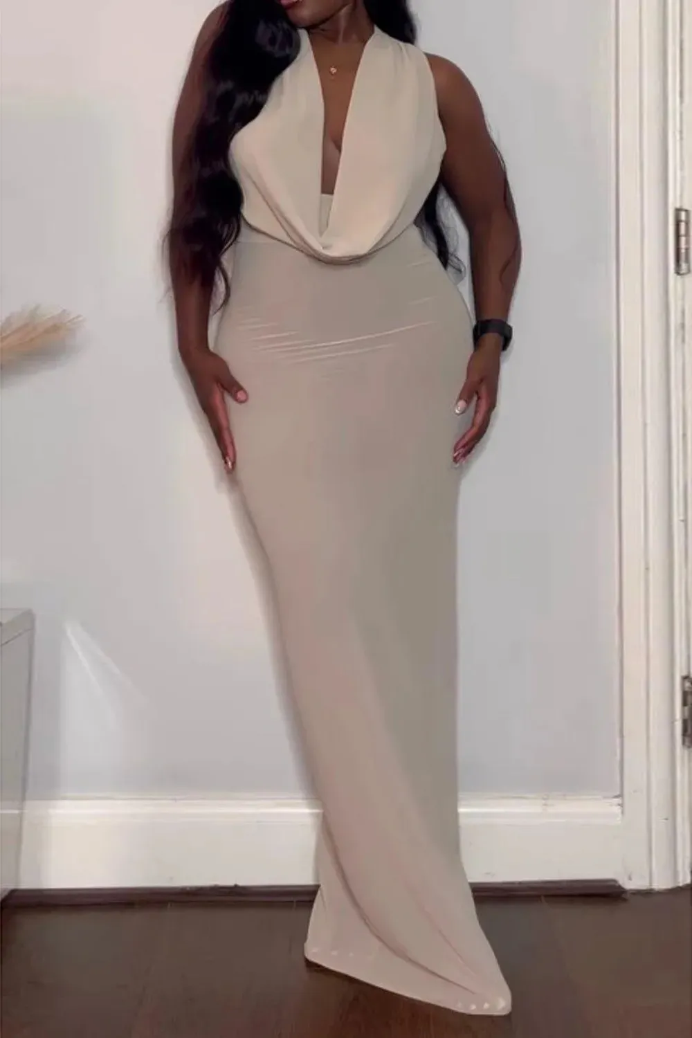 Spring/Summer Pretty Little Thing Sheer Chiffon Cowl Neck Maxi Dress