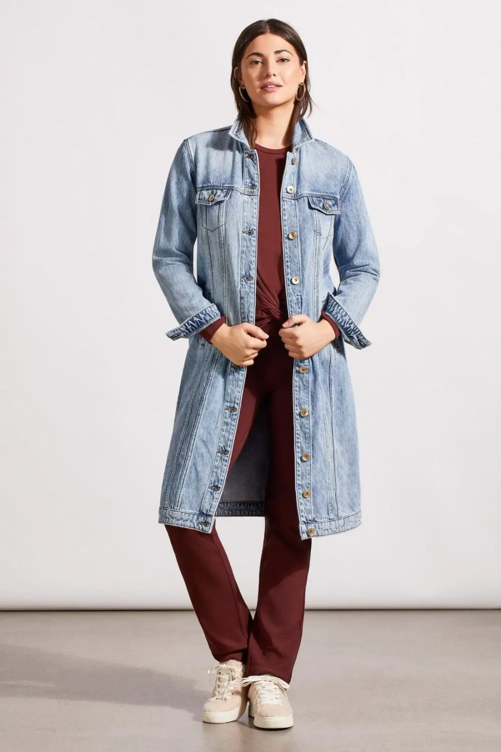 Pocketed Denim Duster Jacket-Washedblue