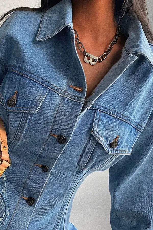 Woman Elegant Waisted Denim Dress Jacket