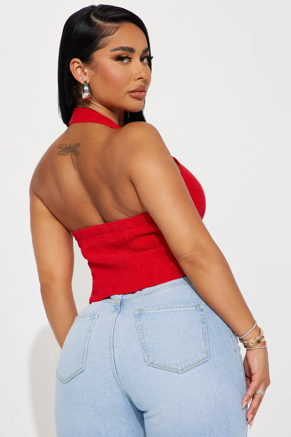 Wish You Roses Halter Sweater Top - Red