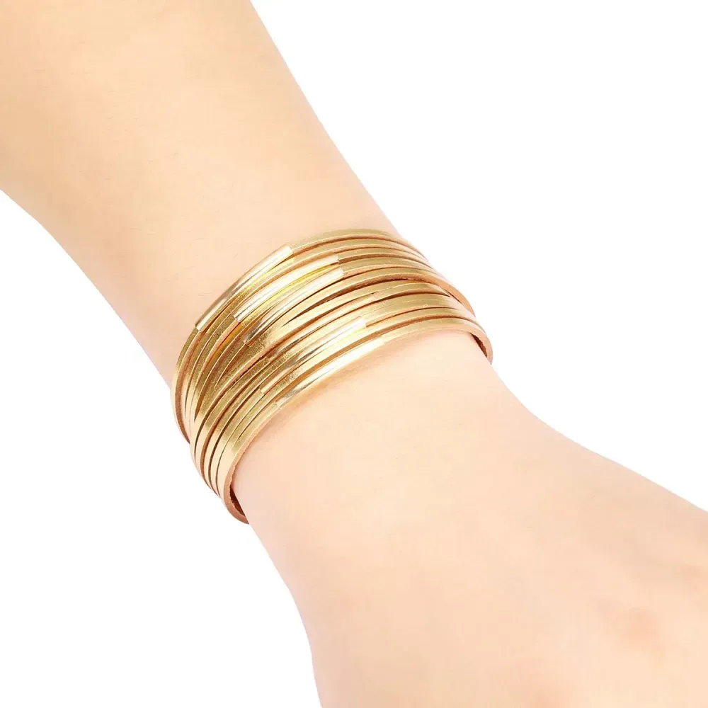 Fesciory Leather Wrap Bracelets for Women, Boho Leopard Multi-Layer Crystal Beads Cuff Bracelet Jewelry