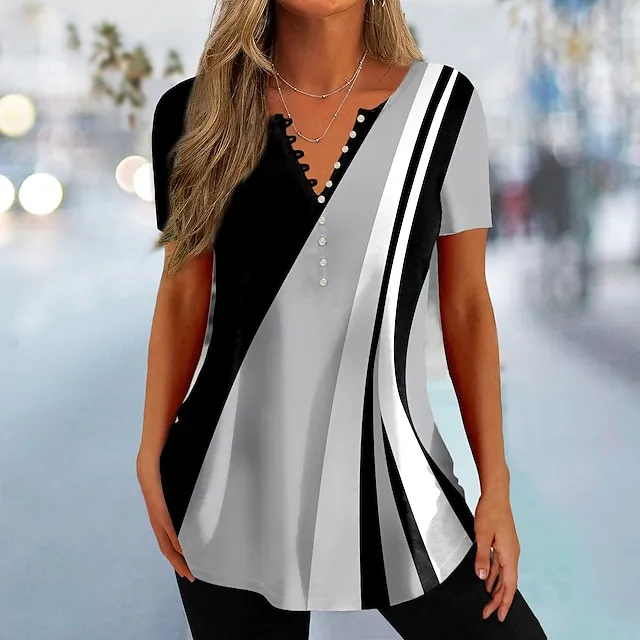 🔥Women's V-Neck Color Block T-Shirt - 6 Colors To Choose From