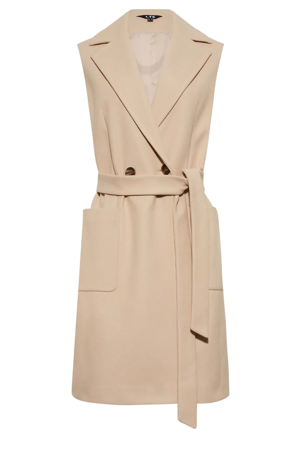 LTS Tall Natural Brown Sleeveless Double Breasted Jacket