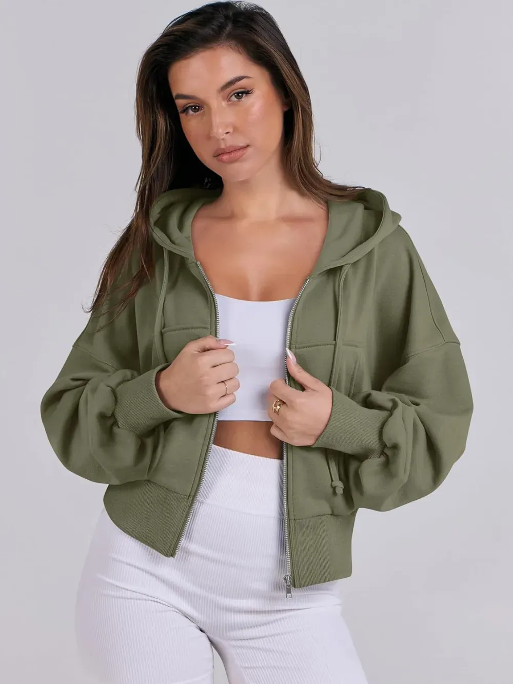 Women's Zip Up Hoodies Cropped Sweatshirts Full Zip Jackets Casual Fashion Fall Outfits Winter Clothes