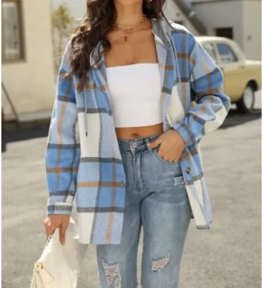 Plaid pattern open front casual sweater