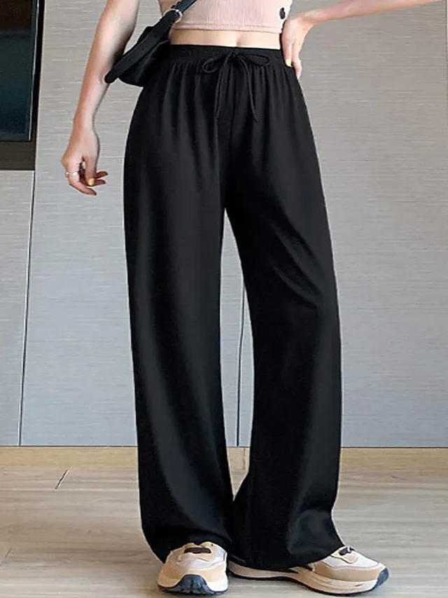 Women's Wide Leg Chinos Pants Trousers Full Length Baggy Micro-elastic Mid Waist Streetwear Lightweight Outdoor Causal Black Pink S M Summer Spring