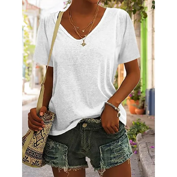 Women's Blouse T shirt Tee Basic Plain Daily V Neck T-shirt Sleeve Regular Summer White Black Blue Purple Dark Red