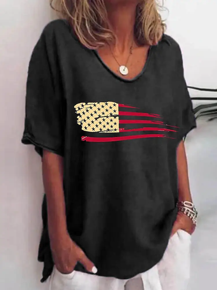 American Independence Day Vintage Flag Print Women's T-shirt
