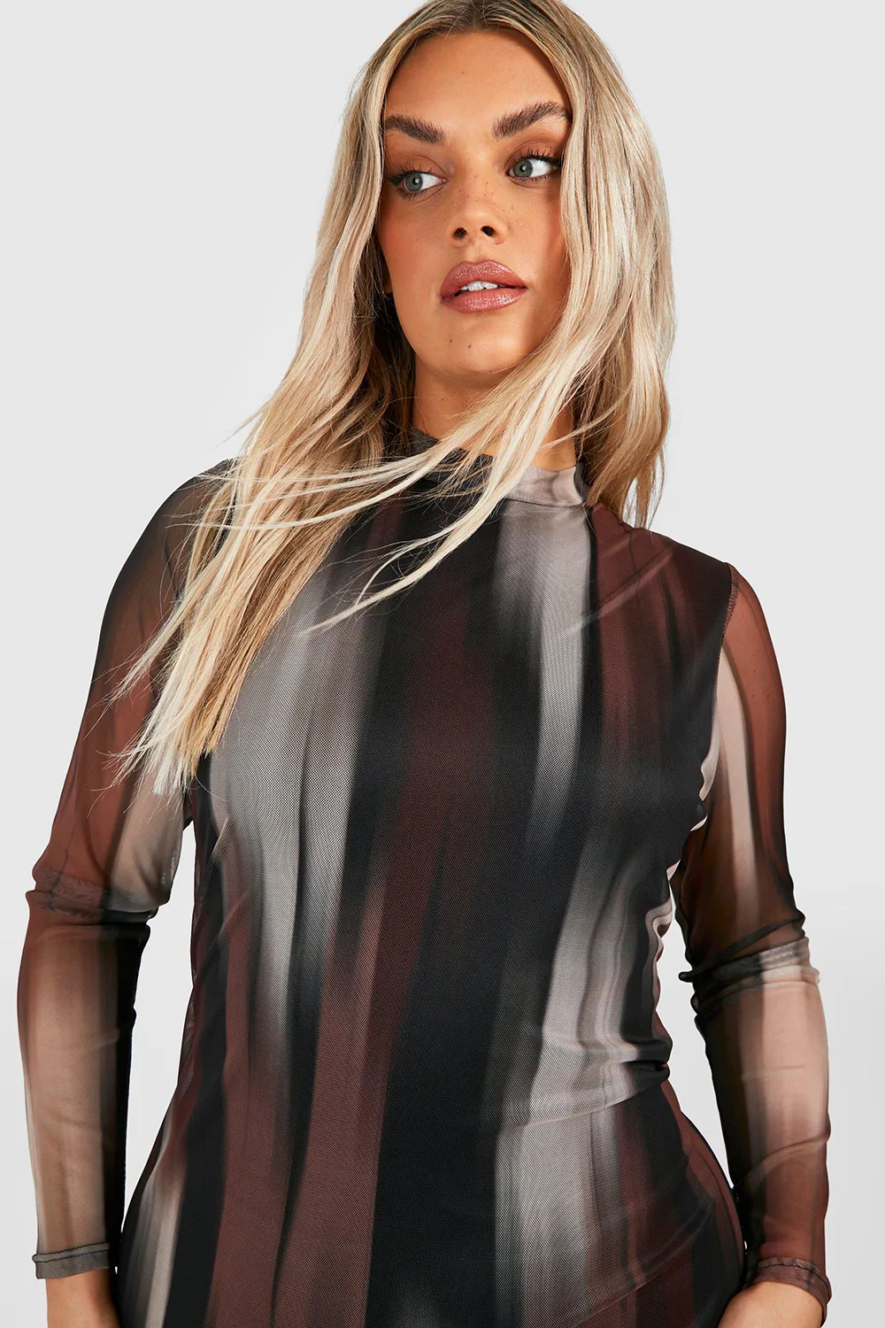 Spring/Summer PLUS LONG SLEEVE ABSTRACT MESH MIDAXI