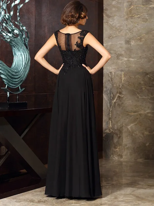 A-line Scoop Neck Sleeveless Maxi Chiffon Dress