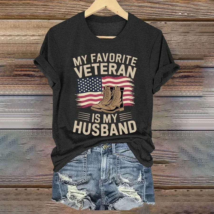 Women's 'My Favorite Veteran Is My Husband' Print T-Shirt