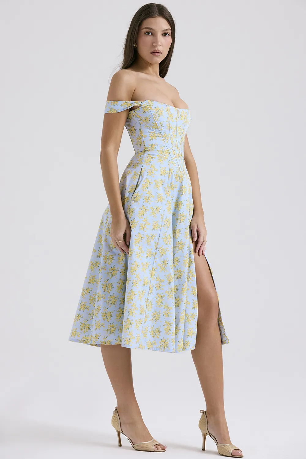 FLORAL LACE-UP CORSET A-LINE SUN DRESS