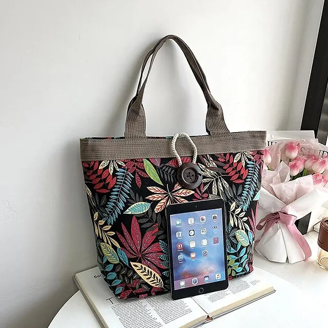 Women's Handbag Shoulder Bag Bucket Bag Canvas Daily Holiday Large Capacity Breathable Durable Leopard Black Dark Red