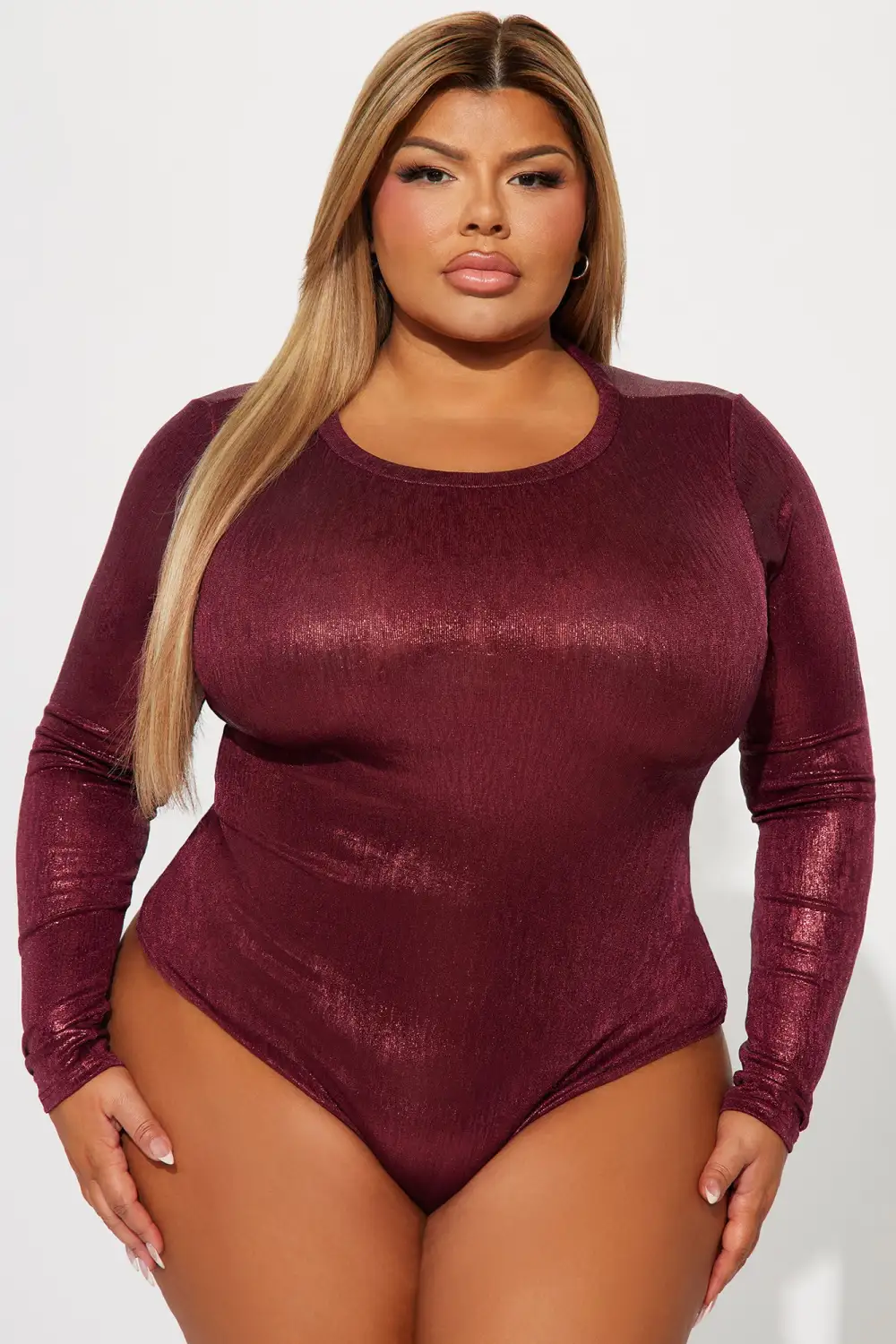 Feeling Festive Metallic Bodysuit - Wine