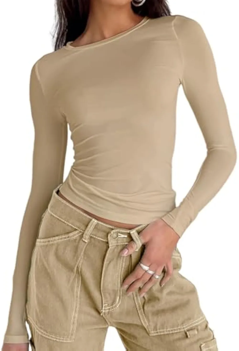 Women's Long Sleeve Shirts Basic Crop Tops