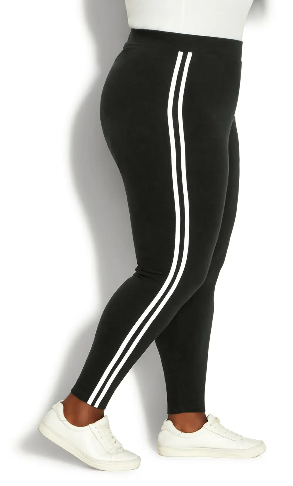 Evans Black 2 Stripe Plain Legging
