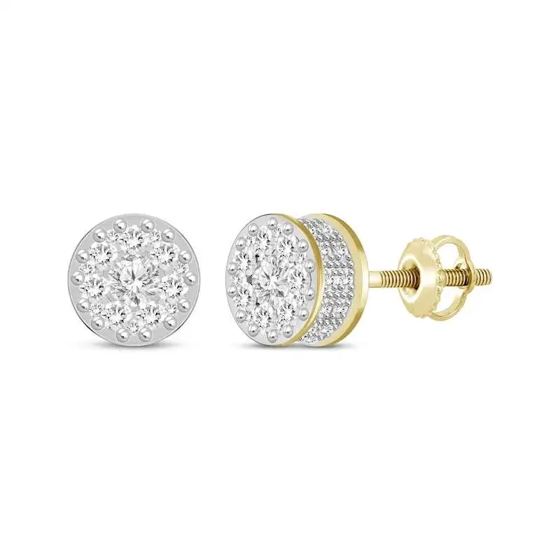 Men's Diamond Double Row Stud Earrings 1/2 ct tw Round-cut 10K Yellow Gold