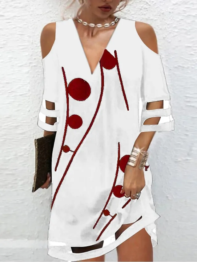 Women's Casual Dress Shift Dress Mini Dress Black White Red Half Sleeve Polka Dot Ruched Summer Spring V Neck Vacation Vacation Fall Dress Summer Dress 2023 S M L XL XXL 3XL