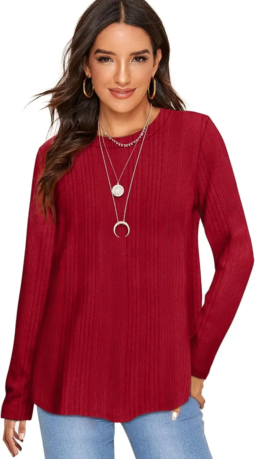 OFEEFAN Long Sleeve Shirts for Women Lightweight Crew Neck Casual Tunic Tops