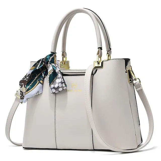 Women's Handbag PU Leather Shopping Daily Solid Color Black (khaki silk scarf) Wine red (red silk scarf) White (green silk scarf)