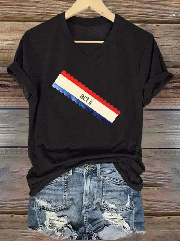 V-neck Retro Country Western Music Act ii Print T-Shirt