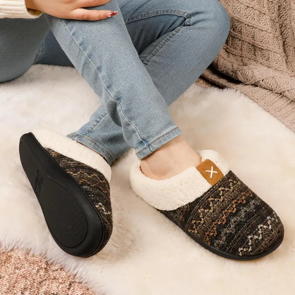 Women's Indoor Bedroom Slipper with Memory Foam, Gift for Women, Wool-Like House Shoe with Anti-Skid Rubber Sole for Ladies