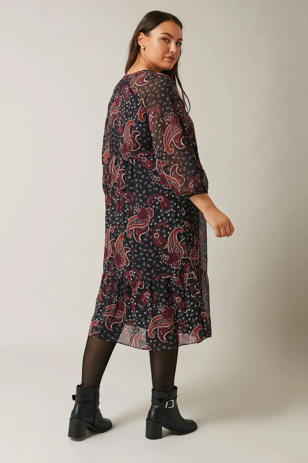 Evans Black & Red Paisley Smock Midi Dress