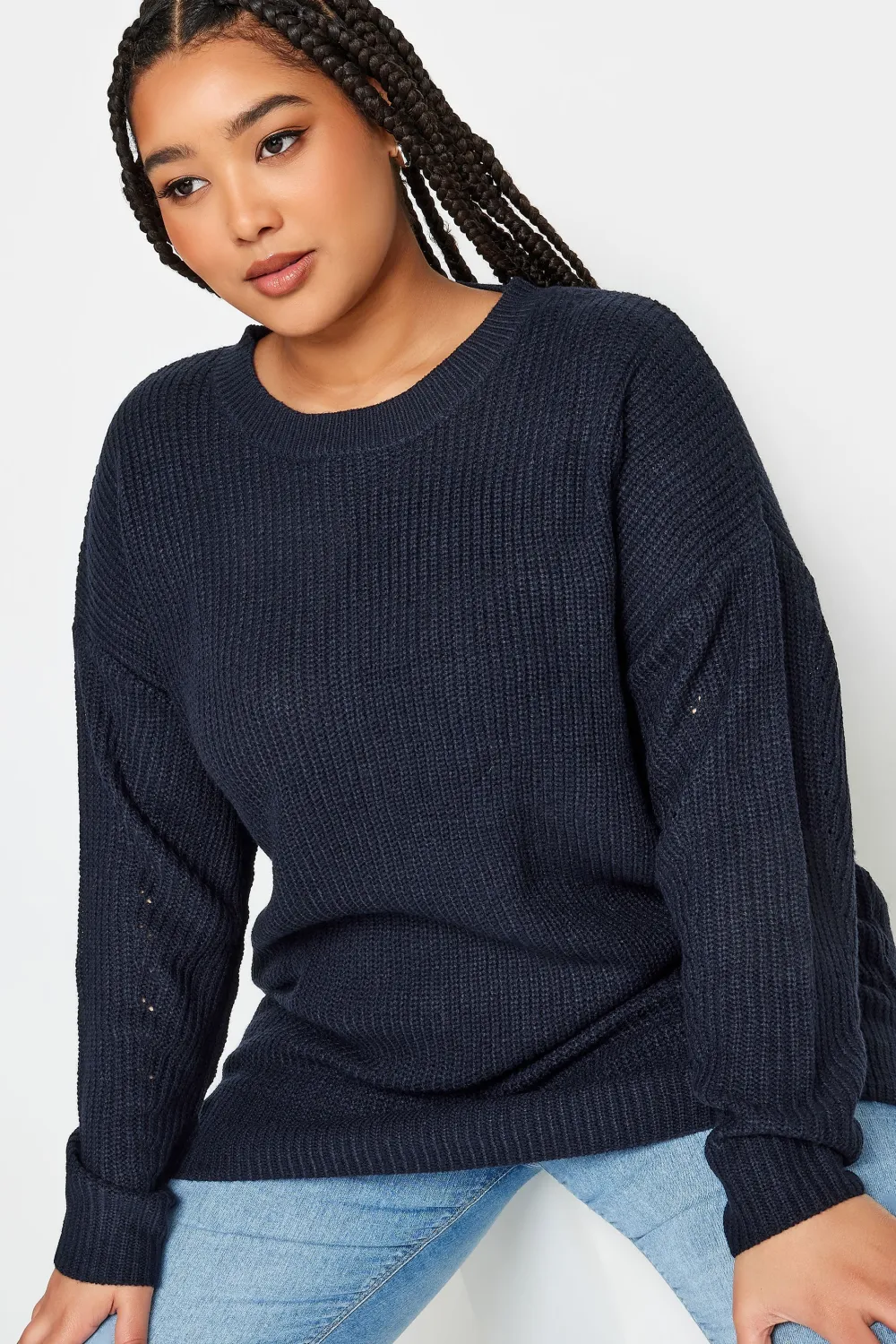 YOURS Curve Navy Blue Drop Shoulder Knitted Jumper