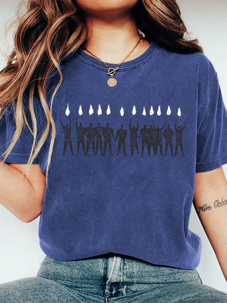 Women'S T-Shirt With Round Neck, Washed Cotton Printed Short Sleeves