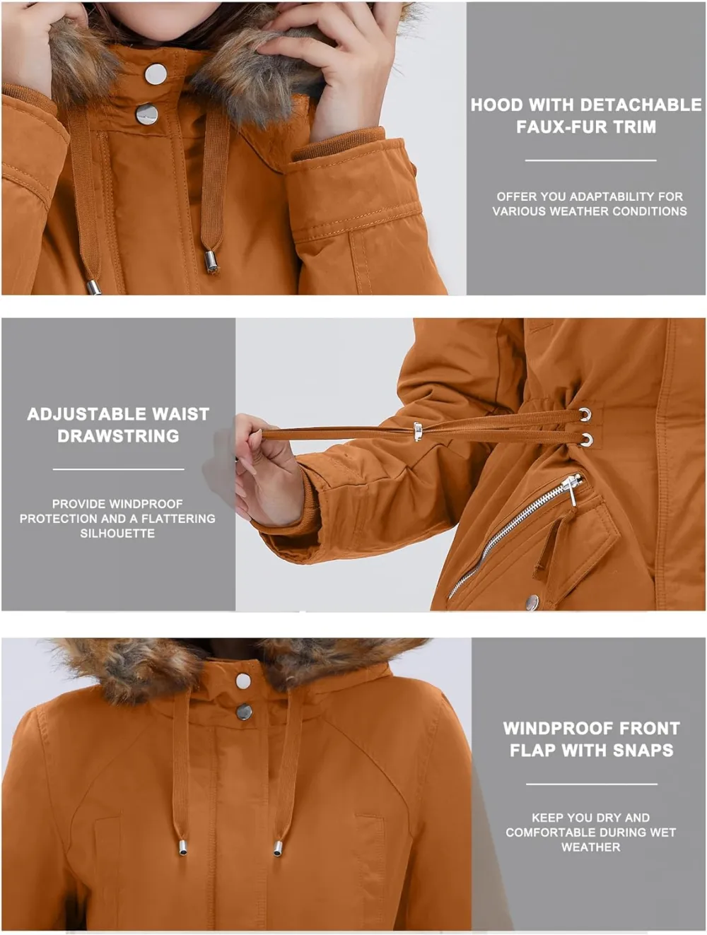 Women's Winter Coats Fleece Lined Parka Jacket Hooded Long Winter Warm Parka Coat with Pockets
