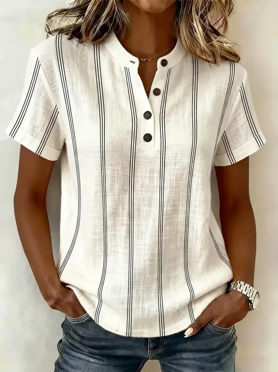 Women's Nashville Travel Vertical Striped Printed Henley Shirt