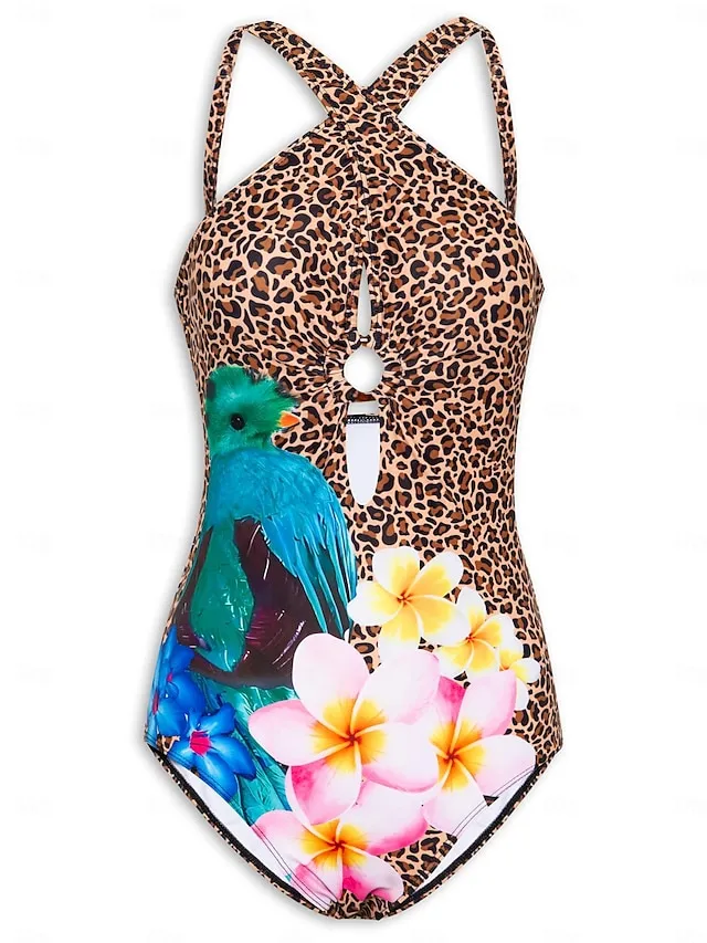 Floral Leopard Ring Triangle Bikini Swimsuit