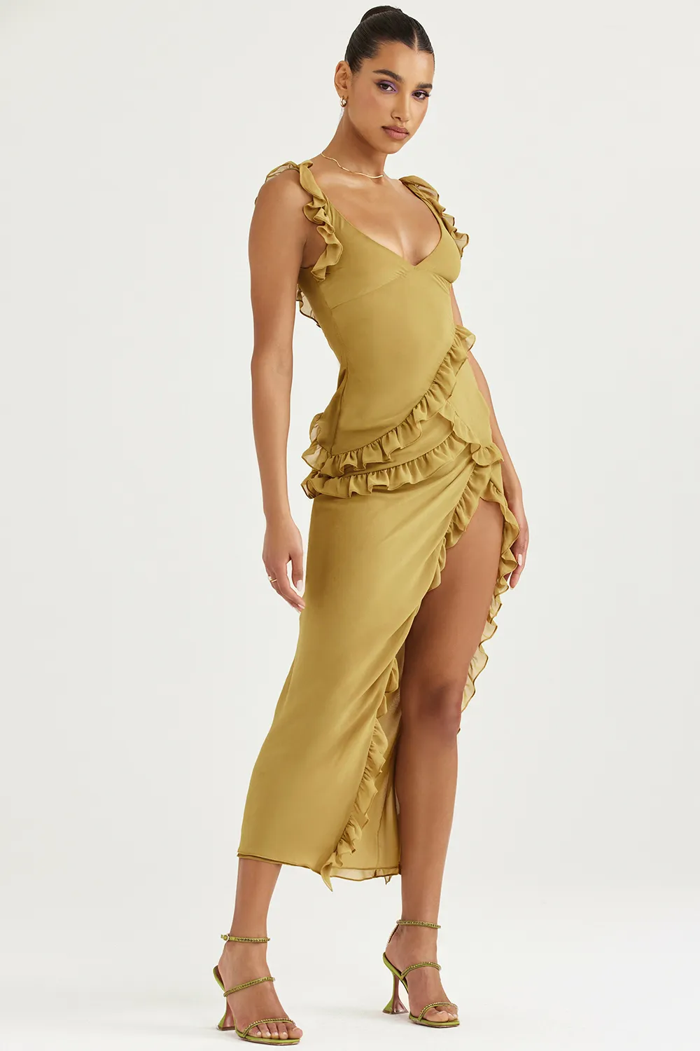FLAME ORANGE RUFFLE MAXI DRESS