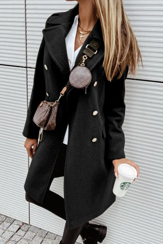 Solid color imitation cashmere medium long coat