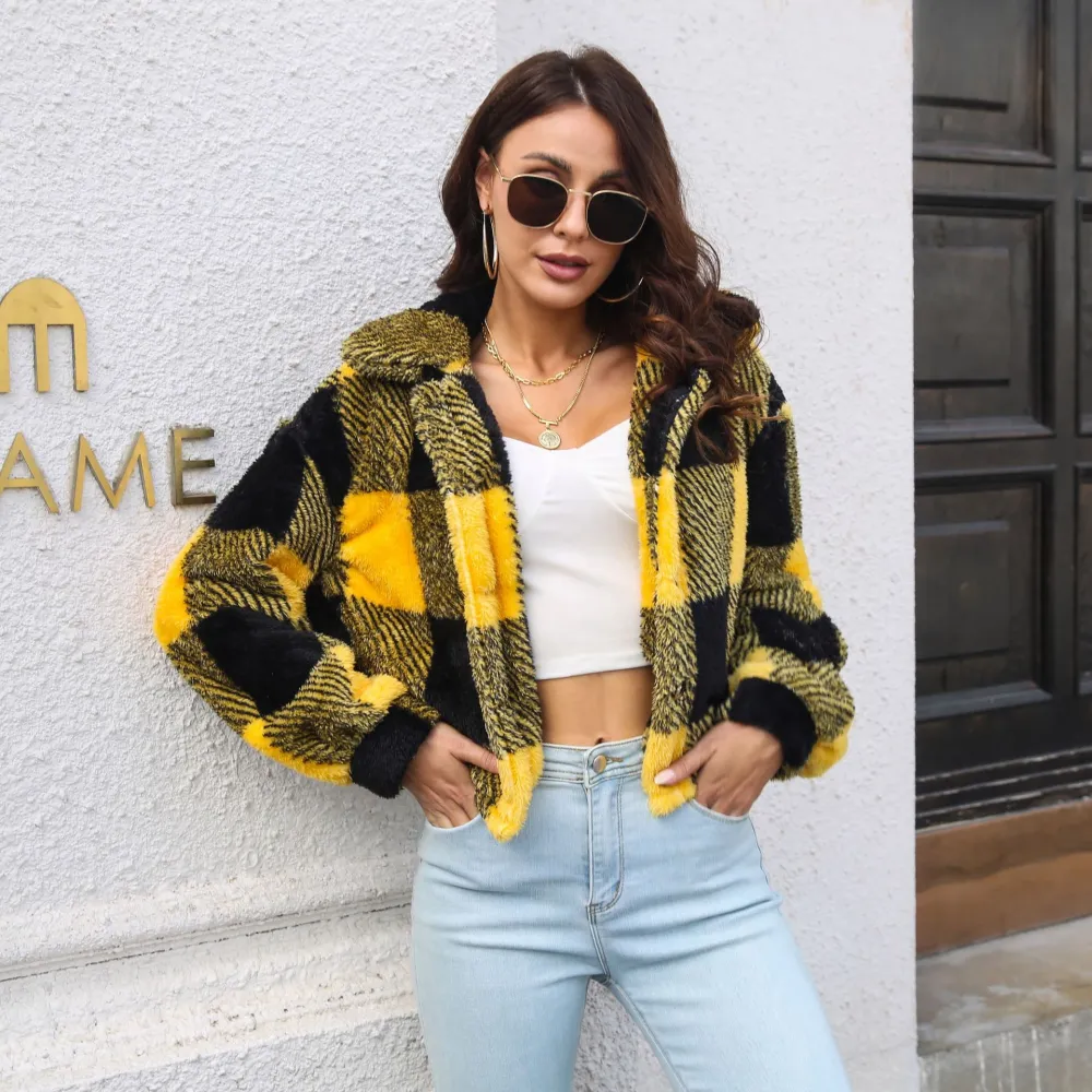 Casual Fashion Plaid Warm Lapel Long Sleeve Coat