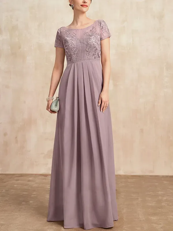 A-line Scoop Neck Floor-length Chiffon And Lace Maxi Dress