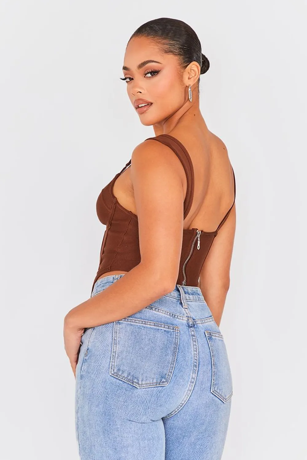 CHOCOLATE BANDAGE DIP HEM BUST CUP CORSET